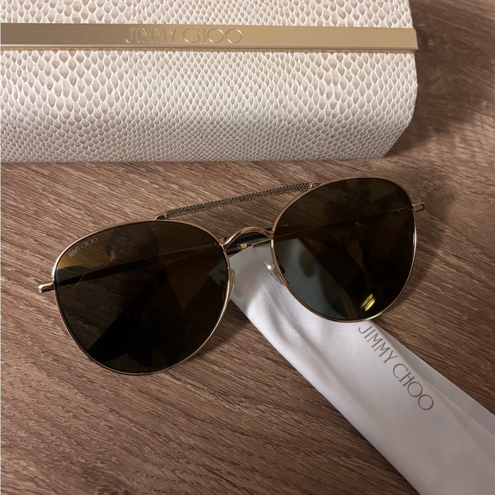 Authentic Jimmy Choo Abbie G/S Gold Frame Aviator Sunglasses , like new